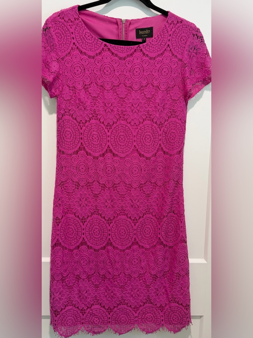 Laundry Shelli Segal Fuchsia Lace Sheath Mini Dress 6 Y2K Romantic Cocktail - Picture 3 of 9